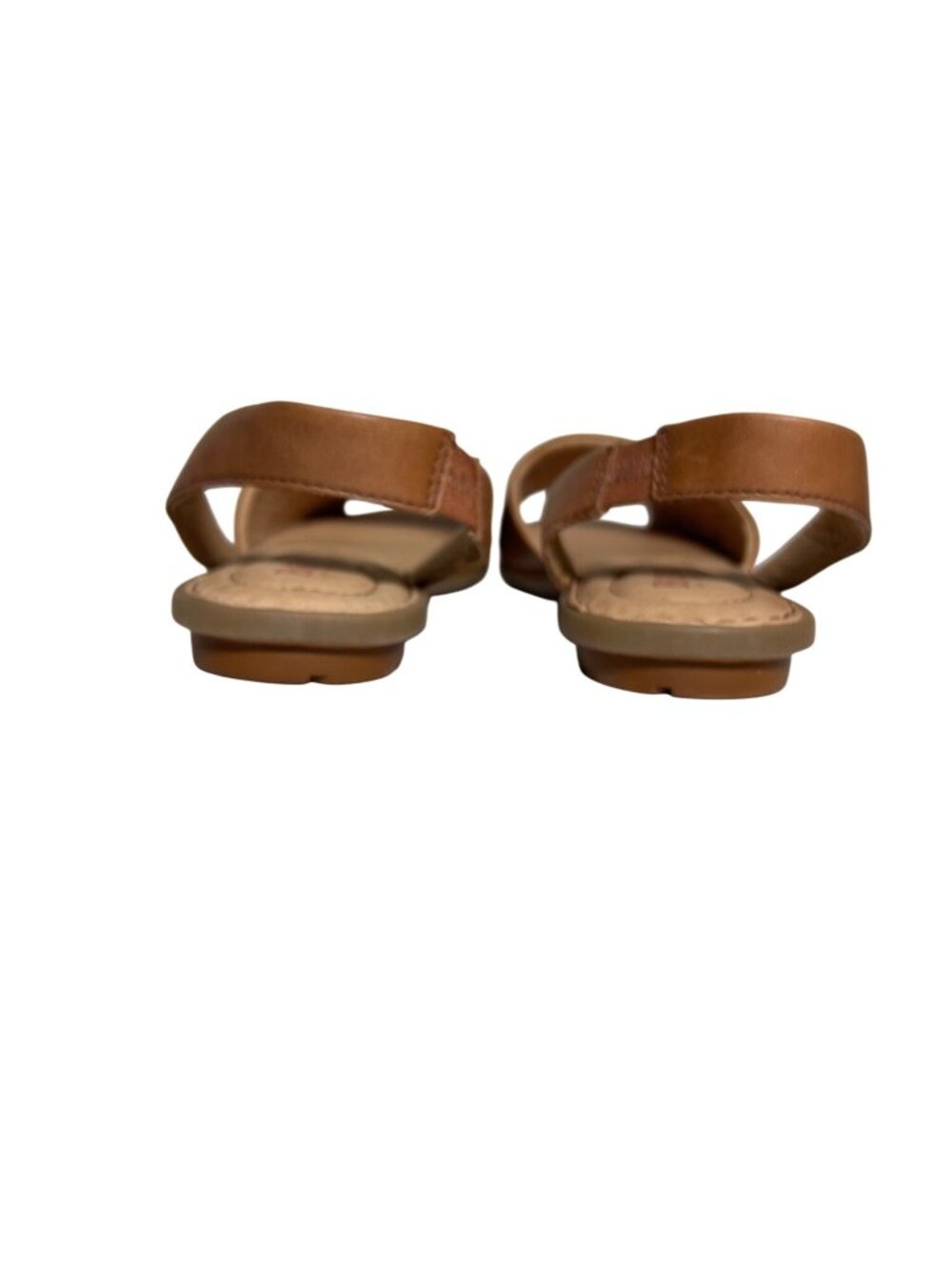 Born Womens Leather Peep Toe Slingback Sandals 8M Tan Flats Comfort Shoes - Picture 8 of 10